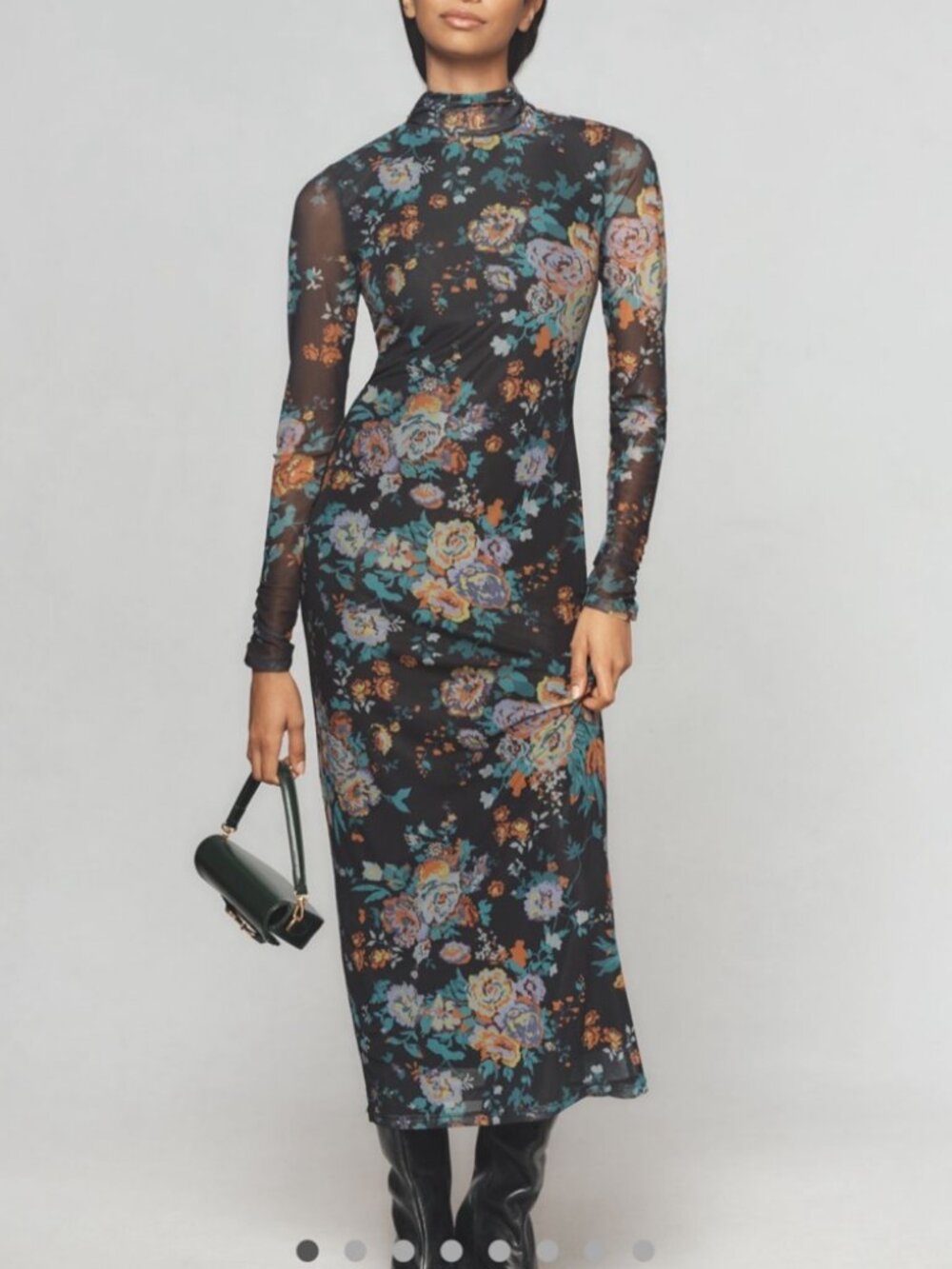 NWT Anthropologie Floral Mesh Long Sleeve Midi Dress Size S